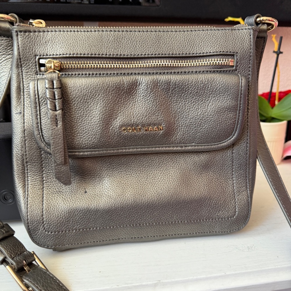 Cole Haan Leather Pewter Gray Crossbody Bag